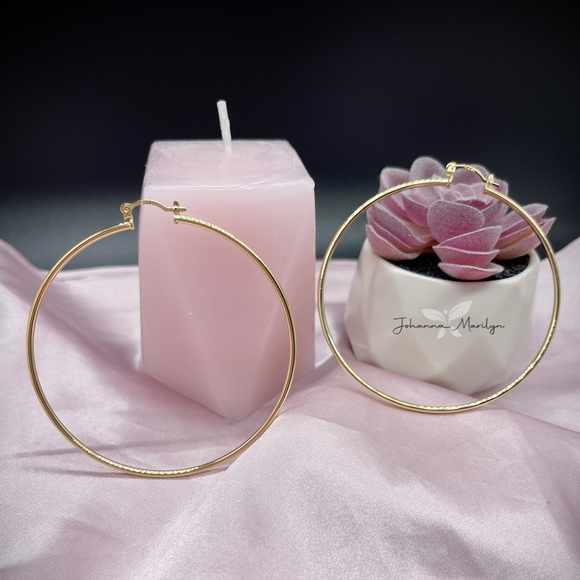 18k Gold Filled Thin Hoop Earrings 2.75" ✨ - Picture 2 of 6